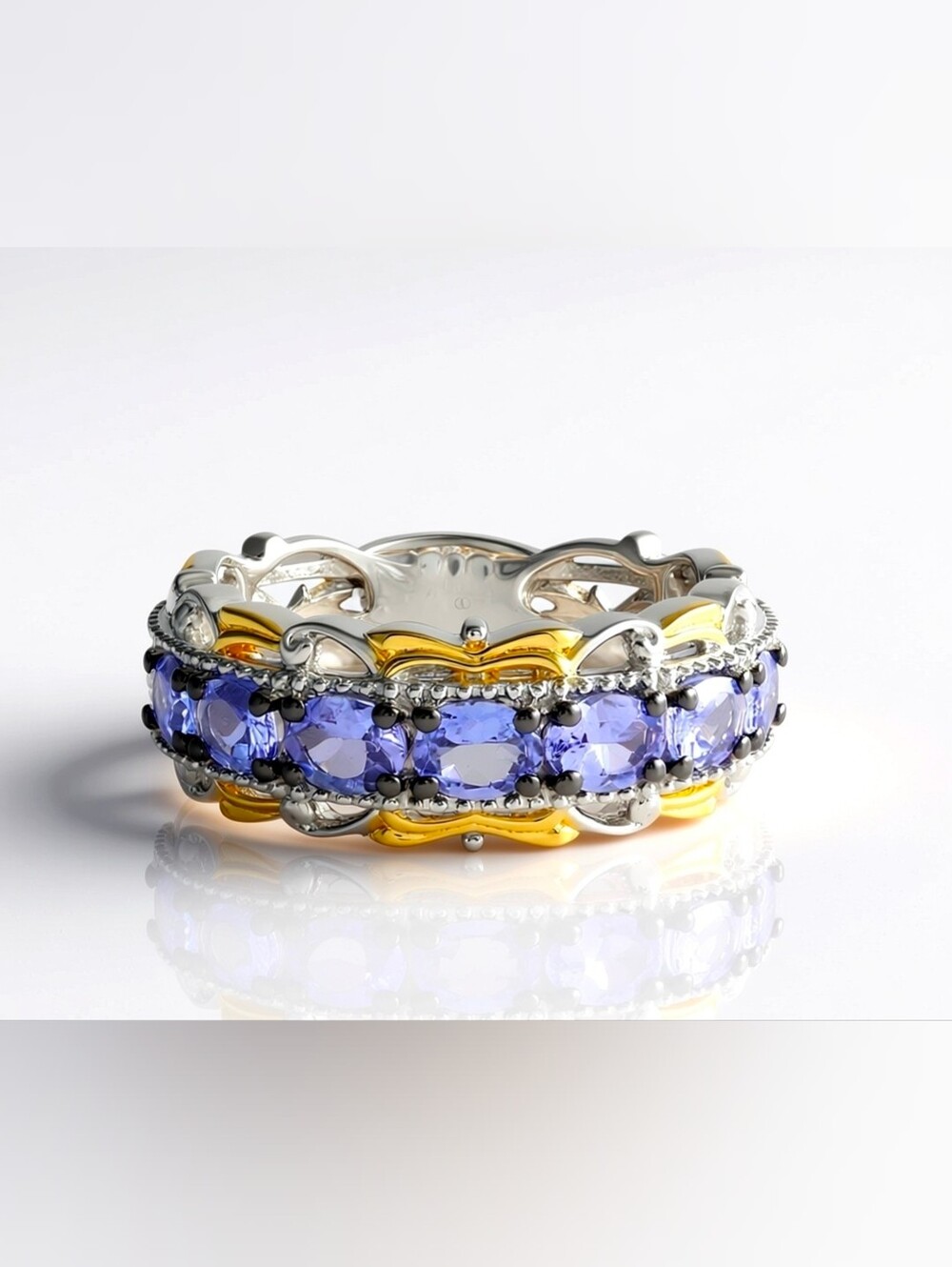 Natural Tanzanite Ring Palladium Sterling Silver 24k Yellow Gold Size 6!